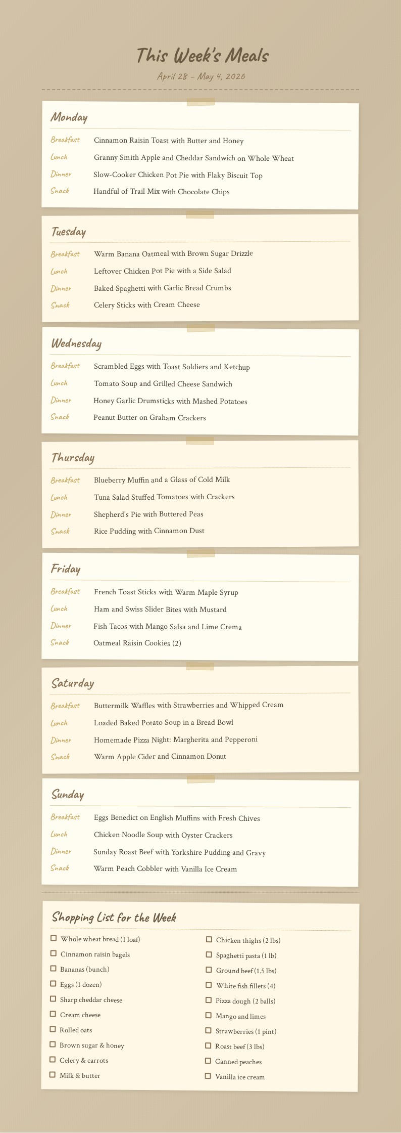 Paper texture meal plan